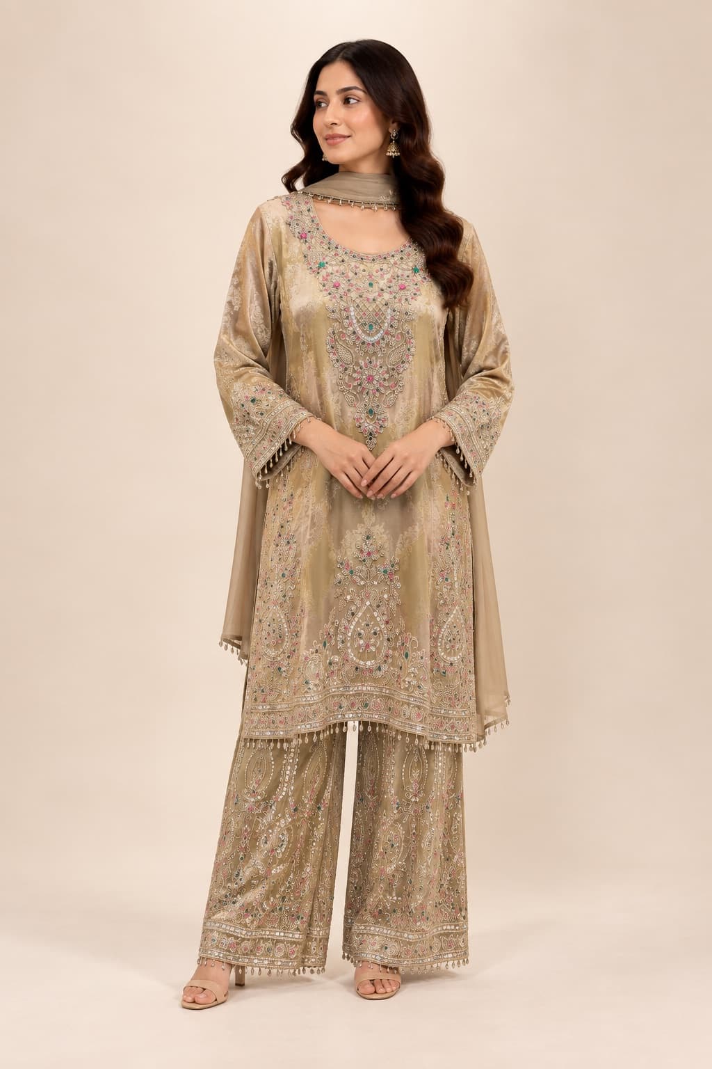 Sandstone Bloom Embroidered Suit Set