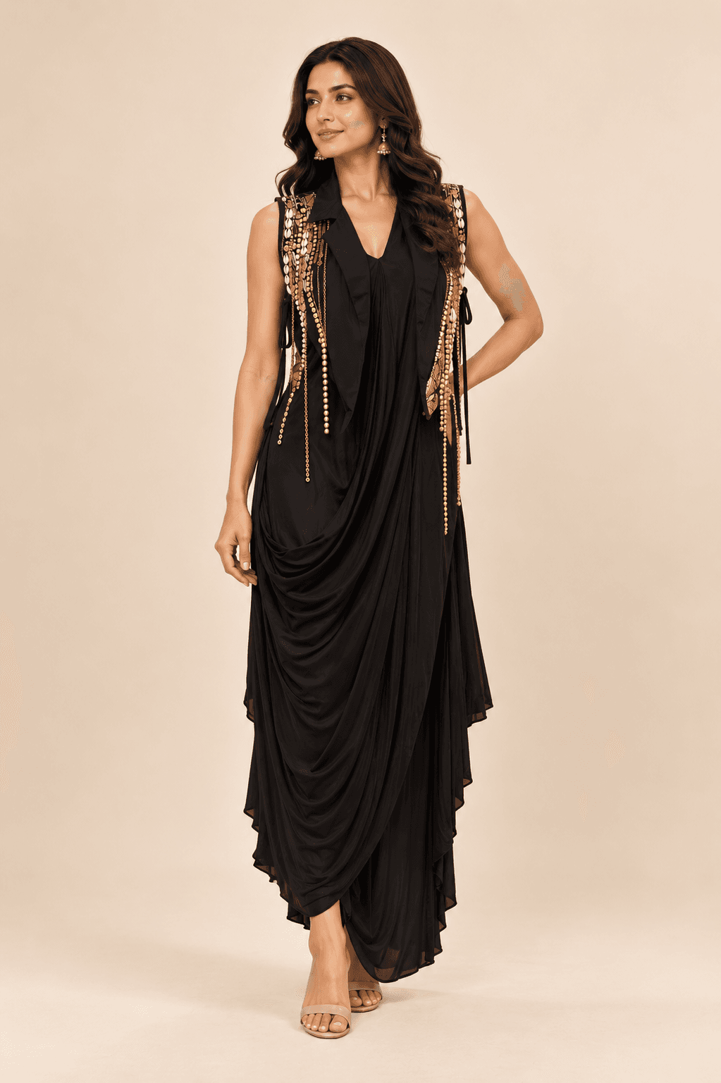 Noir Drape Embellished Dress