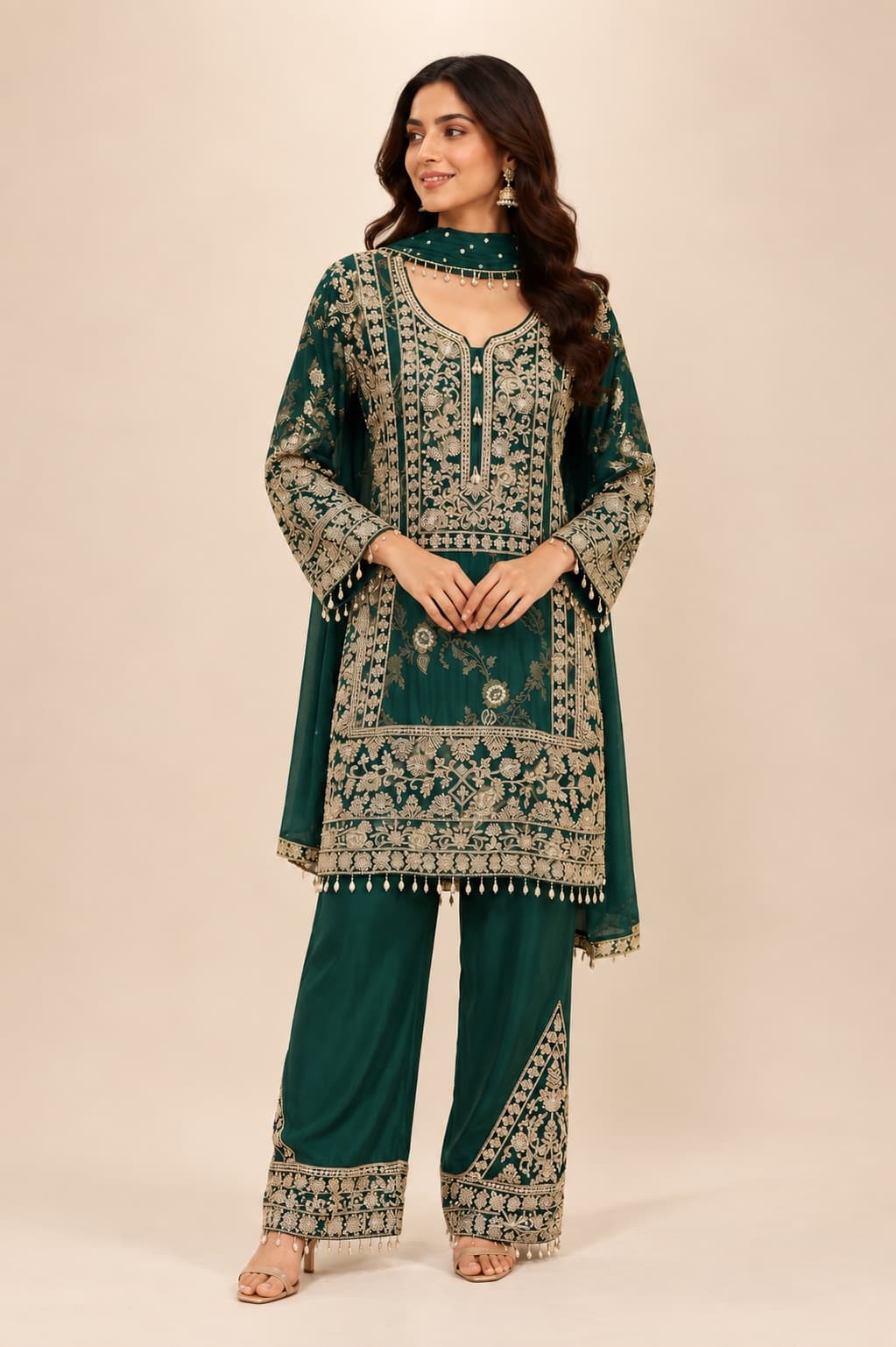 Emerald Garden Embroidered Suit Set