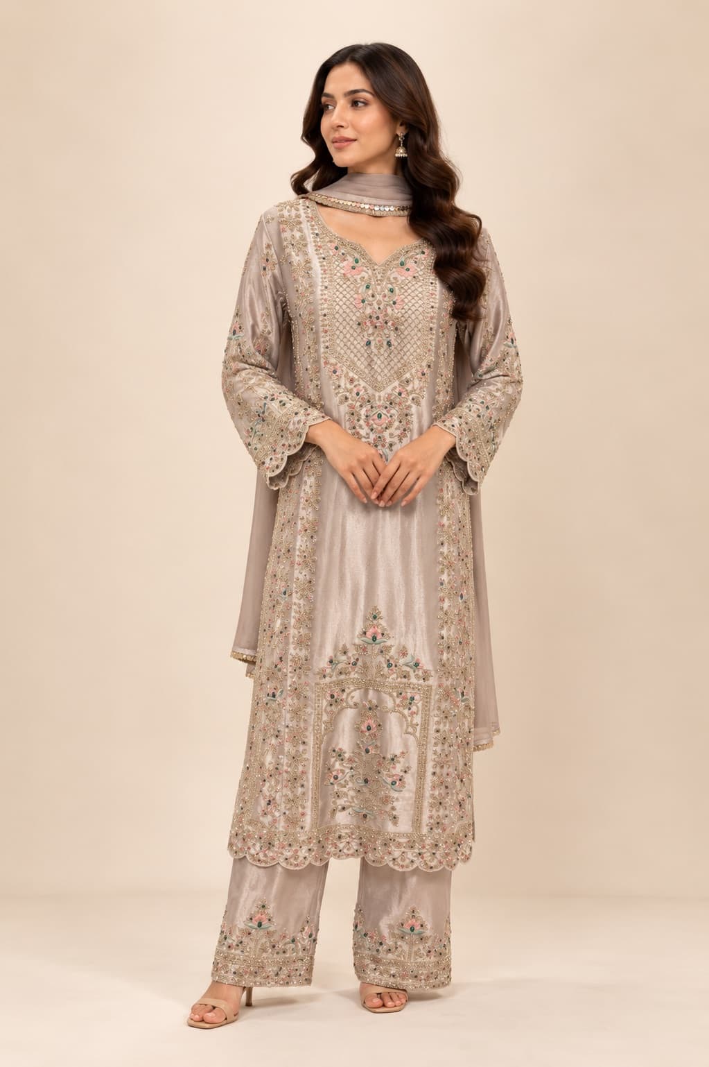 Blush Pearl Embroidered Suit Set