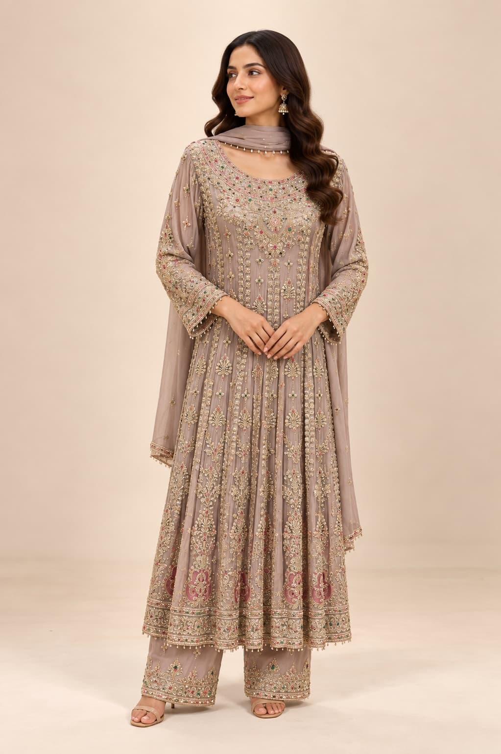 Mauve Majesty Embroidered Suit Set