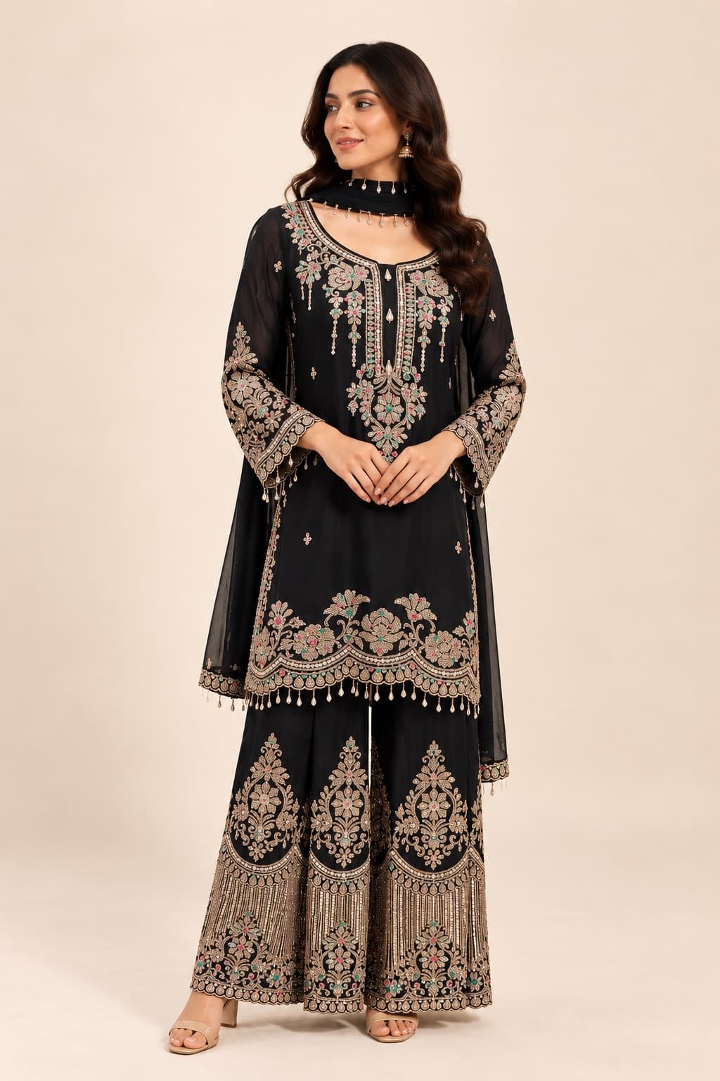 Midnight Bloom Embroidered Suit Set
