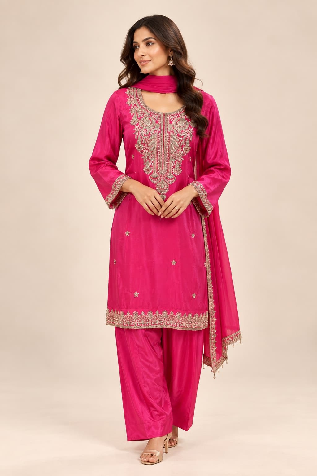 Fuchsia Grace Embroidered Suit Set