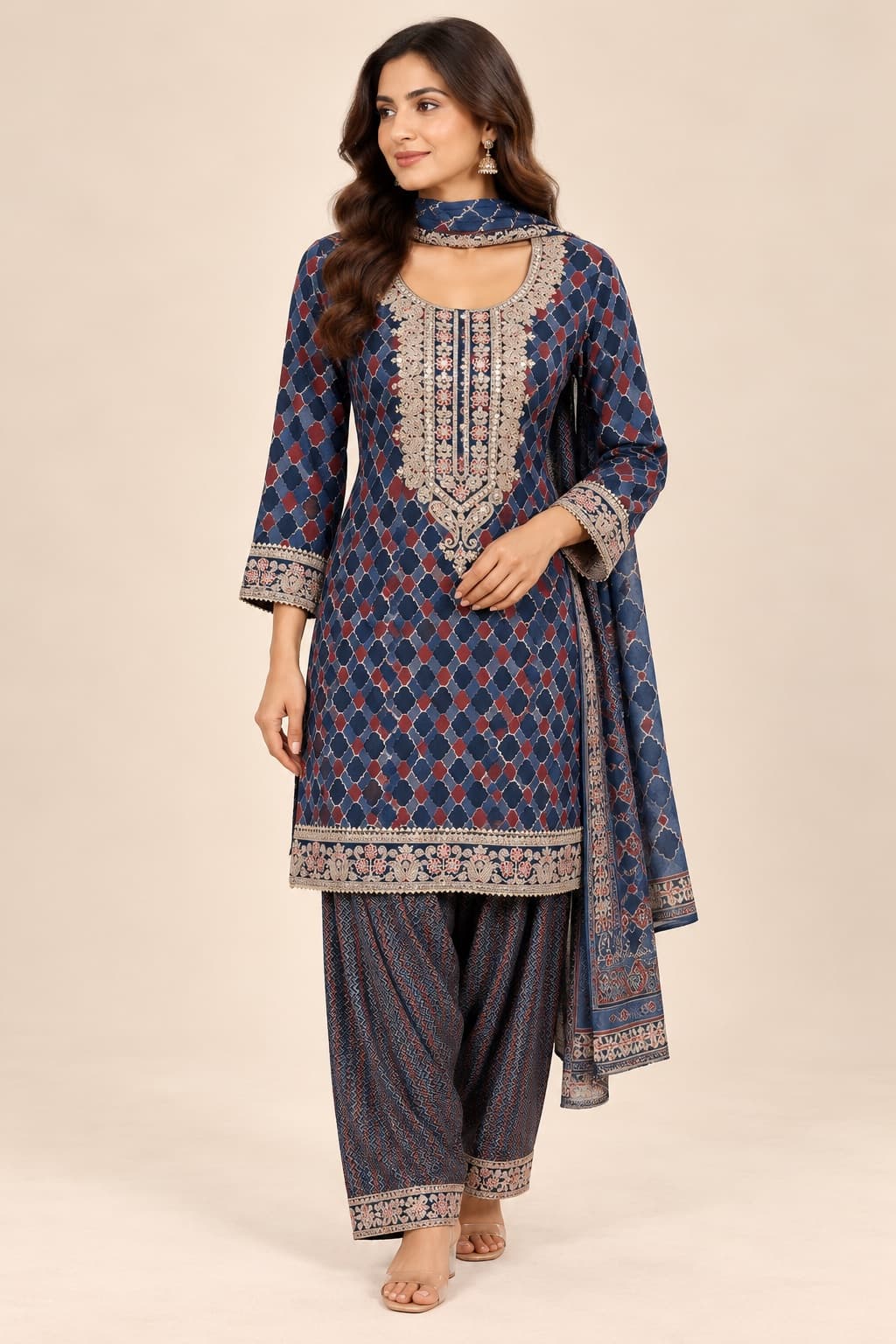 Navy Mosaic Printed Suit Set