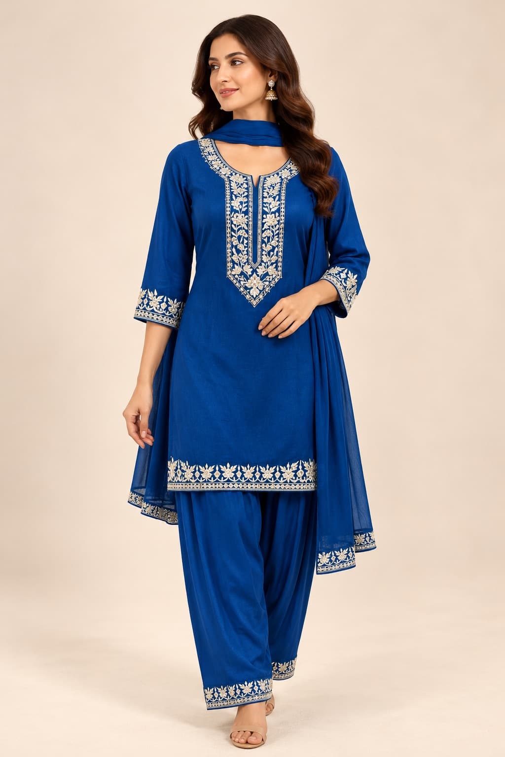 Cobalt Bloom Embroidered Suit Set